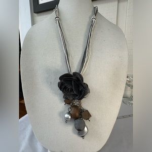 Funky long cord and mixed media pendant necklace